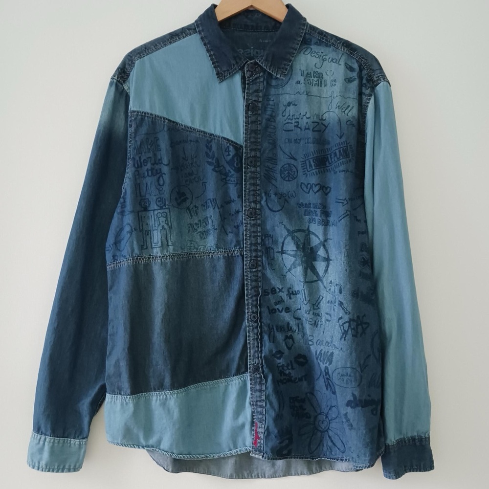 Desigual Adriana Lima for everybody sex fun and love men’s denim shirt used xxl